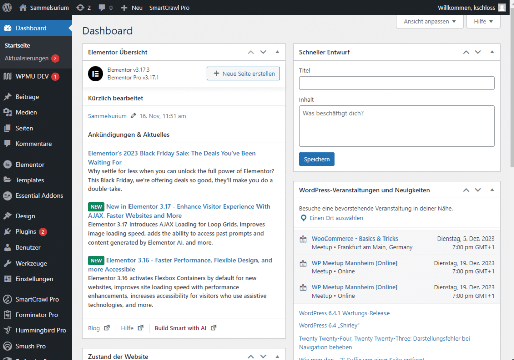 wordpress dashboard